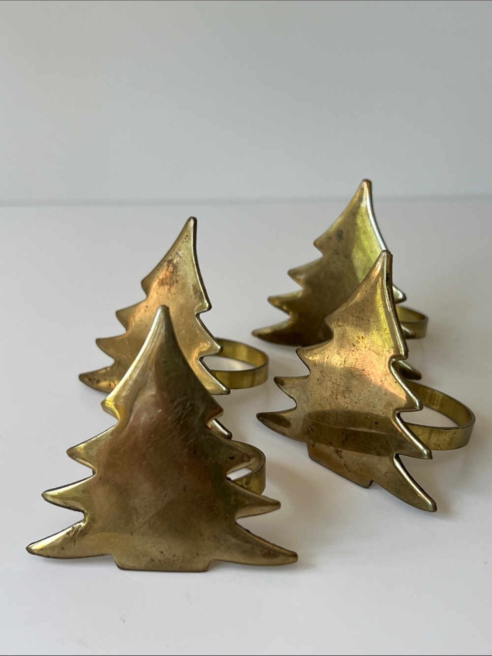 Set of 4 Brass Food Colored Christmas Pine Tree Napkin Rings
